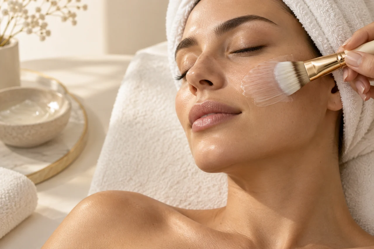 Imagem ilustrativa de cuidado facial com aplicação suave de máscara